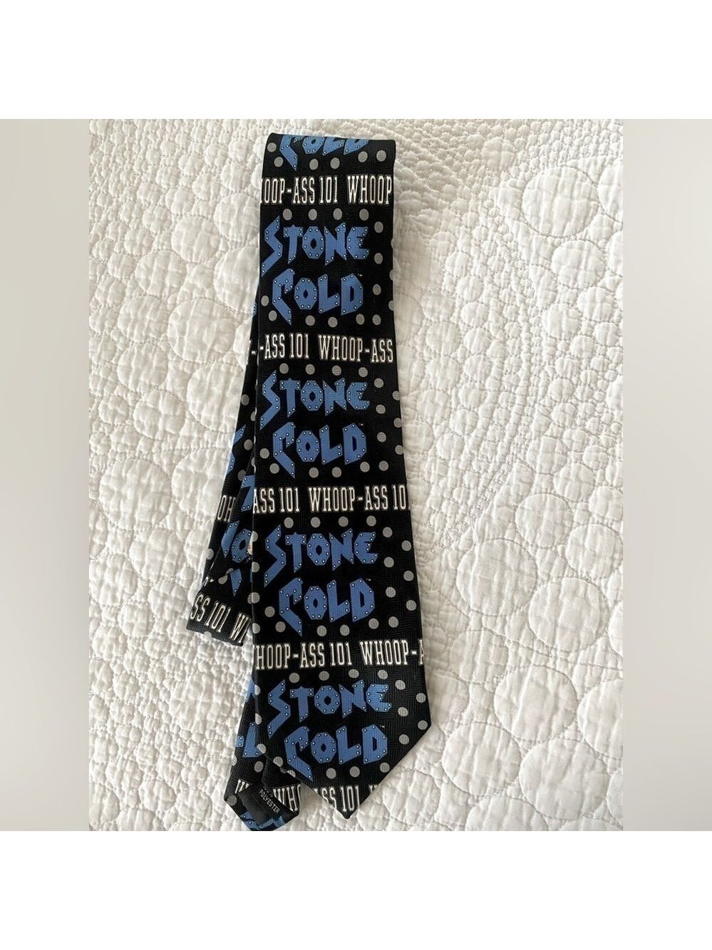 Nwt Ralph Marlin neck tie with Steve Austin Logo repeat @ 1998 Titan Sports inc